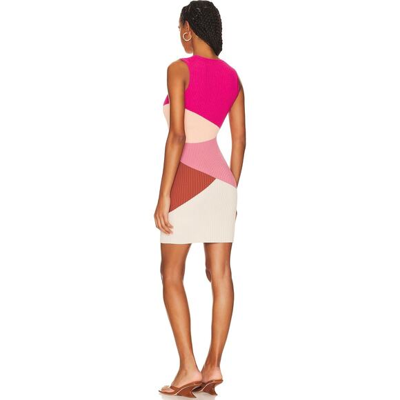 MINKPINK Vita Knit Colorblock Ribbed Midi Dress Pink Multicolor Sleeveless Large - Picture 5 of 15